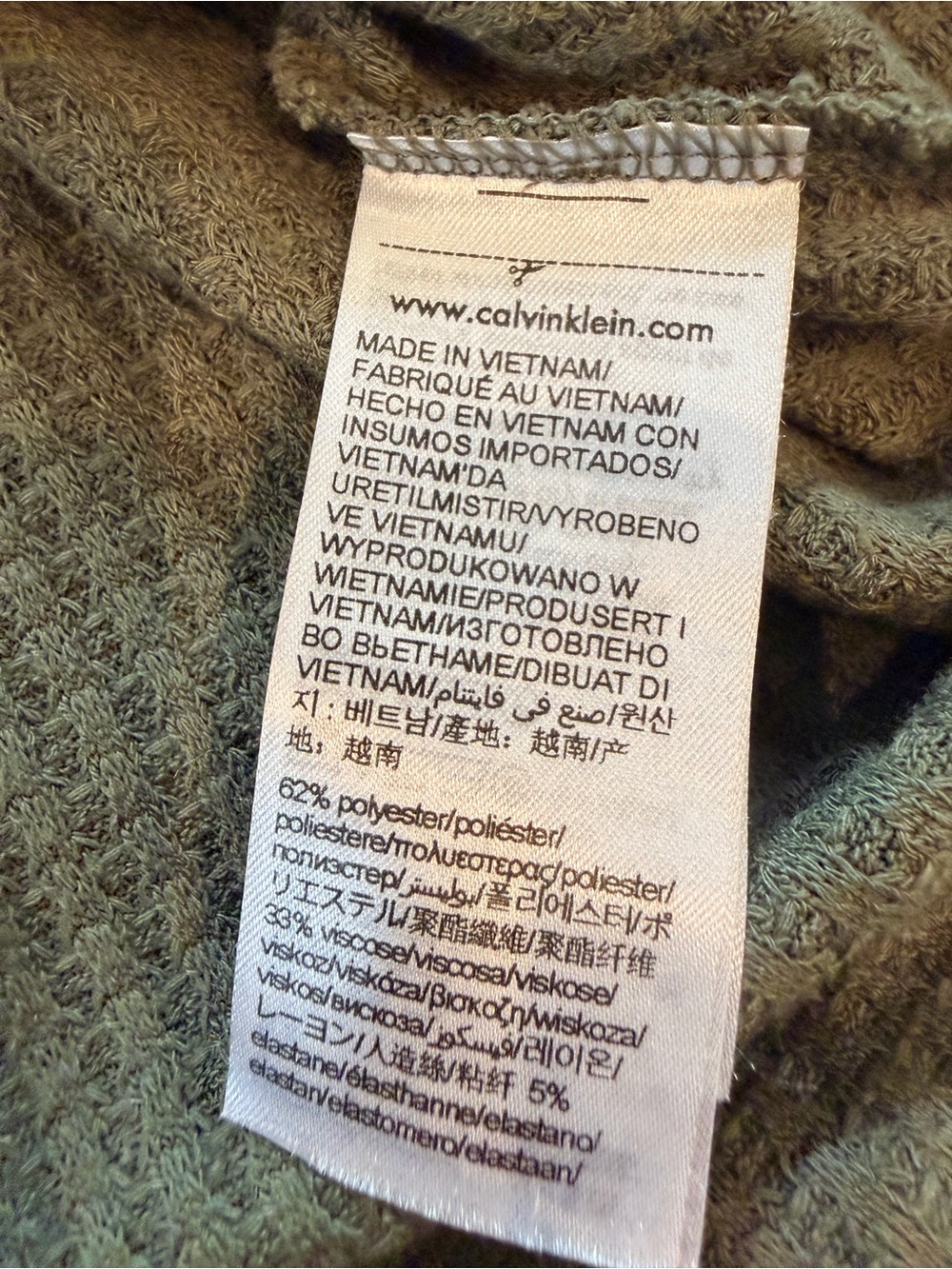 Calvin Klein Jeans Waffle Knit Hoodie Medium Olive Green Thermal Pullover - Picture 8 of 11